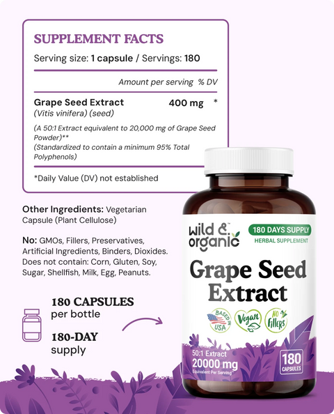 Grape Seed Extract Capsules - 180 Count