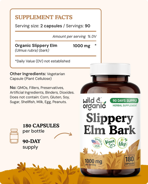 Slippery Elm Bark Capsules - 180 Count