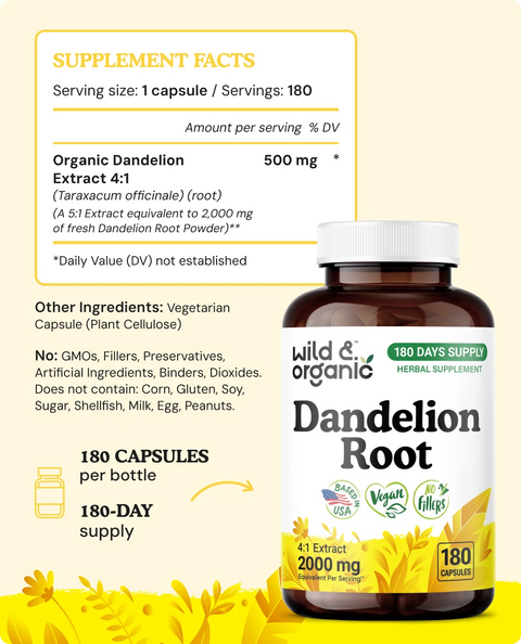 Dandelion Root Capsules - 180 Count