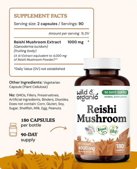 Reishi Mushroom Capsules - 180 Count