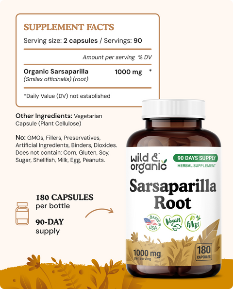 Sarsaparilla Root Capsules - 180 Count
