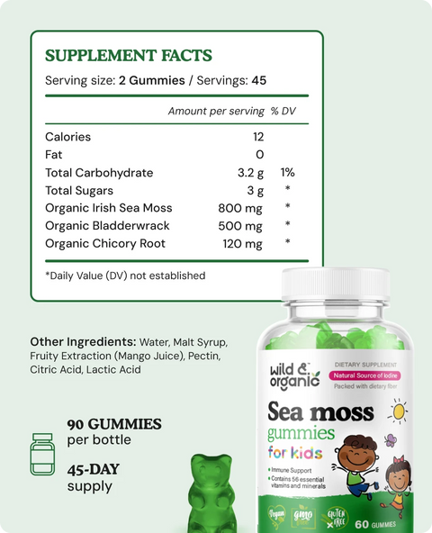 Sea moss gummies for kids supplement facts