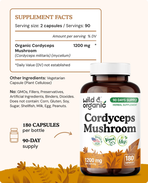 Cordyceps Mushroom Capsules - 180 Count