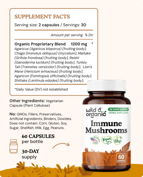 Immune Mushrooms Capsules - 60 Count