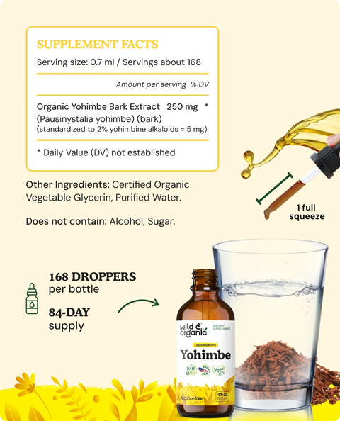 Buy Yohimbe Tincture - 4 fl.oz. Bottle | Wild & Organic Buy Yohimbe Tincture - 4 fl.oz. Bottle | Wild & Organic