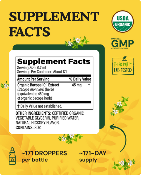 Organic Bacopa Monnieri Liquid Drops - 4 fl.oz.