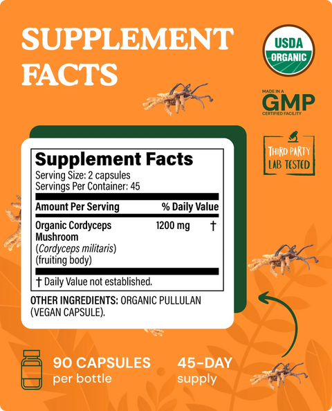 Organic Cordyceps Mushroom Capsules — 90 Count