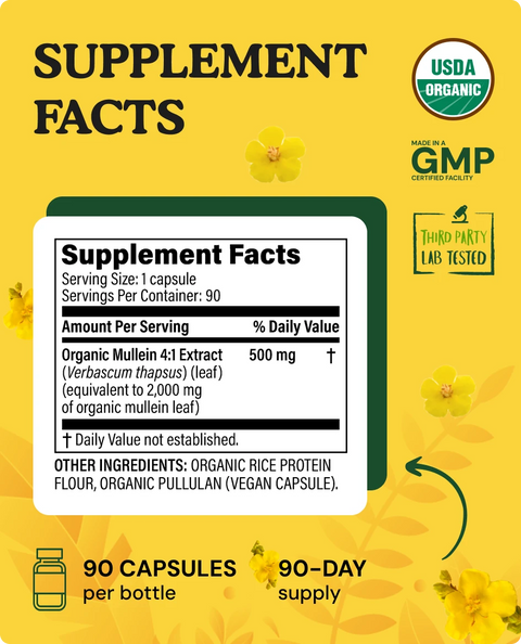 Organic Mullein Leaf Capsules — 90 Count
